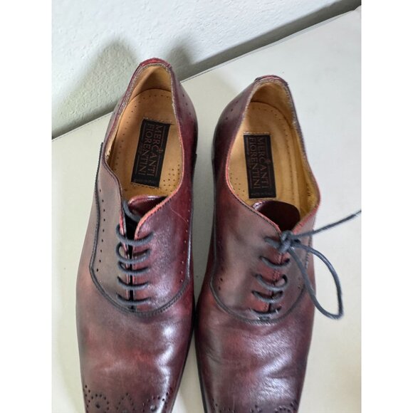 Mercanti Fiorentini Mens Burgundy Leather Oxford Dress Shoes 8.5 Leather Lace